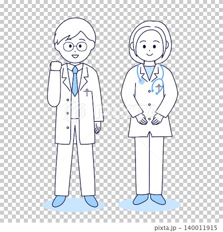 Cute full-body illustrations of male and female doctors Cute full-body illustrations of male and female doctors 140011915