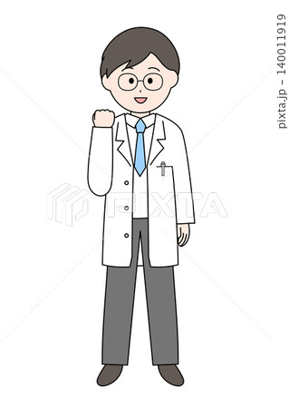 ガッツポーズをする若い男性医師のかわいいイラスト 140011919