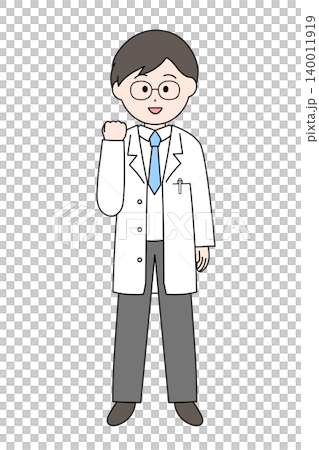 ガッツポーズをする若い男性医師のかわいいイラスト 140011919