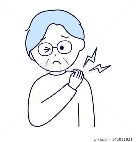 肩に痛みを感じる高齢男性のかわいいイラスト 肩に痛みを感じる高齢男性のかわいいイラスト 140011921