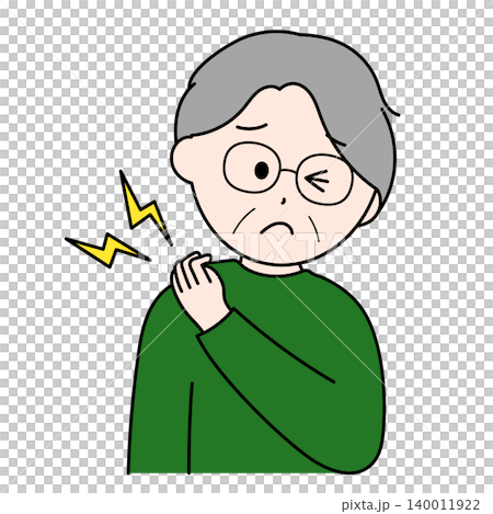 An illustration of a Japanese grandfather suffering from stiff shoulders. An illustration of a Japanese grandfather suffering from stiff shoulders. 140011922