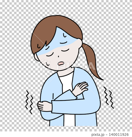 一幅可愛的插圖,描繪了一個感到寒冷的女人。 一幅可愛的插圖,描繪了一個感到寒冷的女人。 140011926