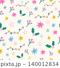 Christmas seamless pattern with holiday elements - garland, mistletoe, stars 140012834