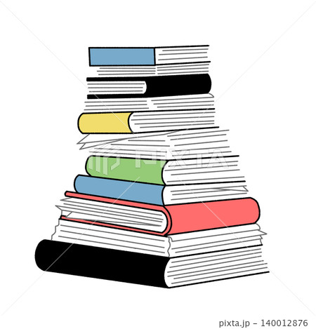 仕事や勉強などの大量の書類やファイル・本が乱雑に積まれた山のカラーフラットデザインイラスト 仕事や勉強などの大量の書類やファイル・本が乱雑に積まれた山のカラーフラットデザインイラスト 140012876