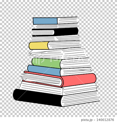 仕事や勉強などの大量の書類やファイル・本が乱雑に積まれた山のカラーフラットデザインイラスト 仕事や勉強などの大量の書類やファイル・本が乱雑に積まれた山のカラーフラットデザインイラスト 140012876
