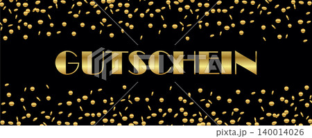 voucher german text on dark background with golden confetti vector illustration voucher german text on dark background with golden confetti vector illustration 140014026