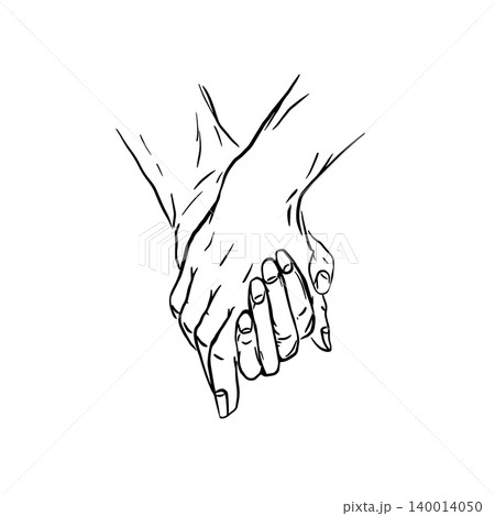 Sketch of two humans holding hands close up. Hand in hand. Outline graphic elements. Monochrome concept for Valentines Day. Black line isolated on white background. Stock vector illustration Sketch of two humans holding hands close up. Hand in hand. Outline graphic elements. Monochrome concept for Valentines Day. Black line isolated on white background. Stock vector illustration 140014050