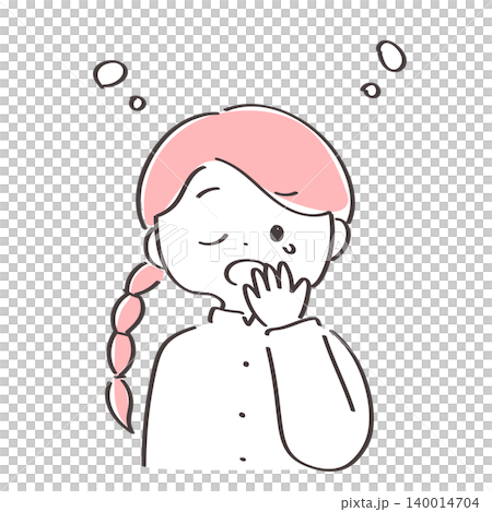 あくびをするかわいい女性の手書きイラスト あくびをするかわいい女性の手書きイラスト 140014704