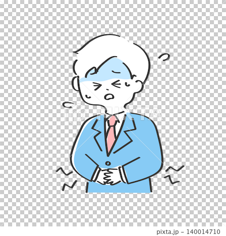 A cute hand-drawn illustration of a man suffering from a stomach ache. A cute hand-drawn illustration of a man suffering from a stomach ache. 140014710