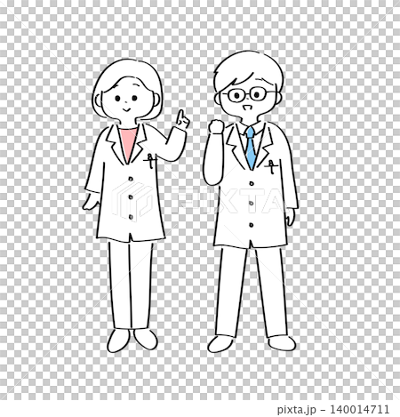 A set of cute and whimsical illustrations of male and female doctors. A set of cute and whimsical illustrations of male and female doctors. 140014711