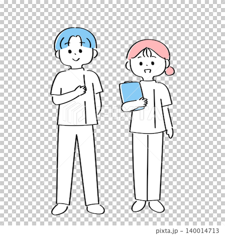 男女の看護師のゆるかわいい手書きイラスト 140014713