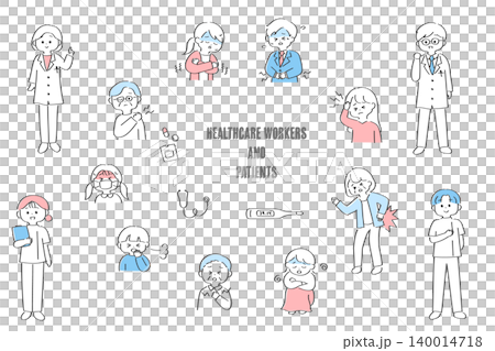患者と医師・看護師のかわいい手書きイラストセット 140014718