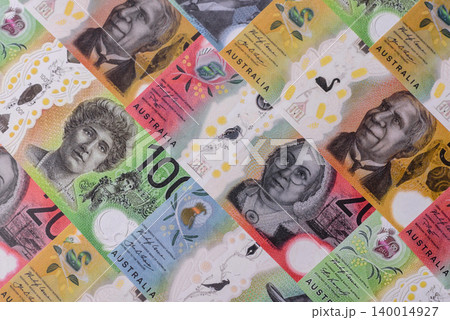 Australia, Australian paper money and coins, cash for financial transactions. Australian dollars Australia, Australian paper money and coins, cash for financial transactions. Australian dollars 140014927