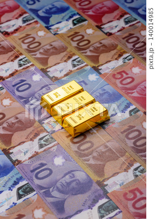 Canadian gold bars or ingots as a tool for balance, financial investment. Canadian gold 140014985