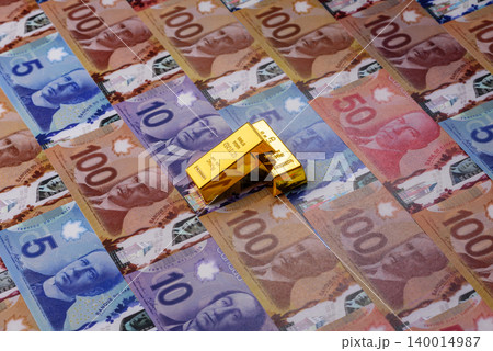 Canadian gold bars or ingots as a tool for balance, financial investment. Canadian gold 140014987