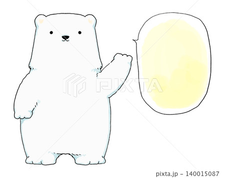 水彩風吹き出しと手を振るかわいいシロクマキャラクター 140015087
