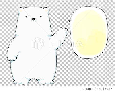 水彩風吹き出しと手を振るかわいいシロクマキャラクター 140015087