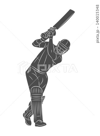 A batsman playing cricket. Silhouette of a cricket batsman A batsman playing cricket. Silhouette of a cricket batsman 140015348