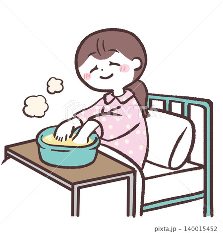 ベッドで手湯する女性のイラスト ベッドで手湯する女性のイラスト 140015452