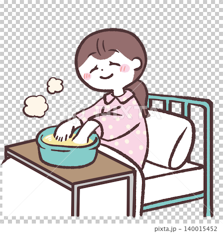 ベッドで手湯する女性のイラスト ベッドで手湯する女性のイラスト 140015452