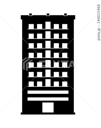 Minimal black building icon with geometric apartment windows isolated on a transparent background. House or commercial real estate. Minimal black building icon with geometric apartment windows isolated on a transparent background. House or commercial real estate. 140015468