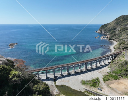 惣郷川橋りょう 日本海沿岸RC橋 空撮映像 山陰本線 140015535
