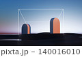 3D render, Minimal abstract arches with glowing geometric frame in surreal blue landscape scene 140016010