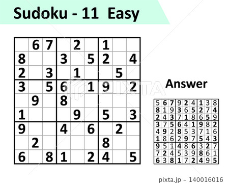 Sudoku game with answers. Simple vector design set Sudoku. Blank template. Complexity of the task is easy. Sudoku game with answers. Simple vector design set Sudoku. Blank template. Complexity of the task is easy. 140016016