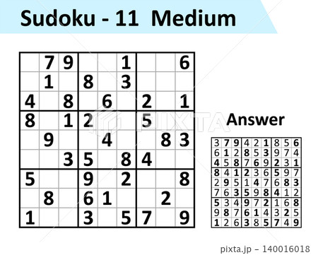 Sudoku game with answers. Simple vector design set Sudoku. Blank template. Complexity of the task is medium. 140016018