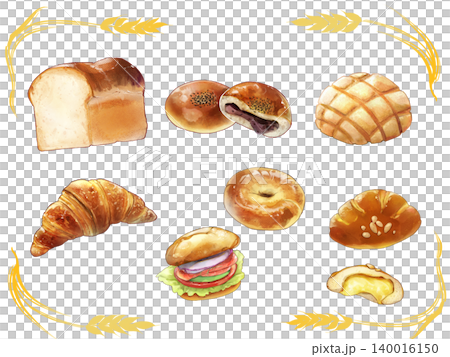 [Illustration Material] Multiple illustrations of warm and inviting bread 140016150