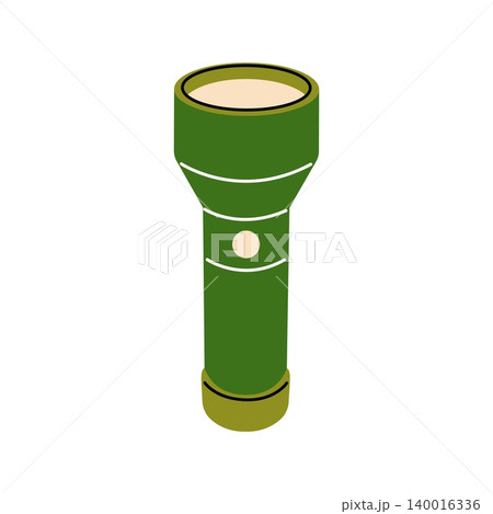 Green pocket flashlight vector flat illustration isolated on white background Green pocket flashlight vector flat illustration isolated on white background 140016336