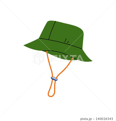Green tourist bucket hat with string vector flat illustration isolated on white background Green tourist bucket hat with string vector flat illustration isolated on white background 140016343