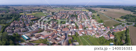 Drone shot of Giussago a small town in the province of Pavia at sunny day Drone shot of Giussago a small town in the province of Pavia at sunny day 140016381