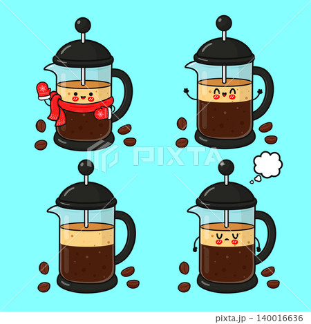 Cute French press coffee maker character cartoon Cute French press coffee maker character cartoon 140016636