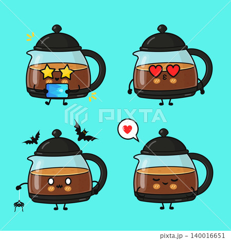 Cute coffee pot characters with different emotions Cute coffee pot characters with different emotions 140016651