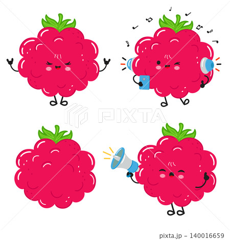 Cute raspberry fruit cartoon character set 140016659