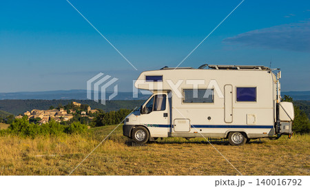 Caravan rv visiting Entrevennes village, Provence France Caravan rv visiting Entrevennes village, Provence France 140016792