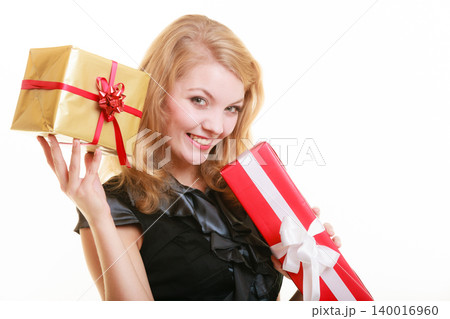holidays love happiness concept - girl with gift boxes holidays love happiness concept - girl with gift boxes 140016960