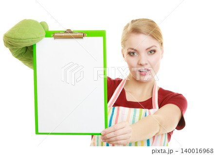 housewife holding clipboard with copy space for text. housewife holding clipboard with copy space for text. 140016968