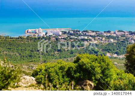 Mediterranean coast view with Alcossebre seaside village, Spain 140017044