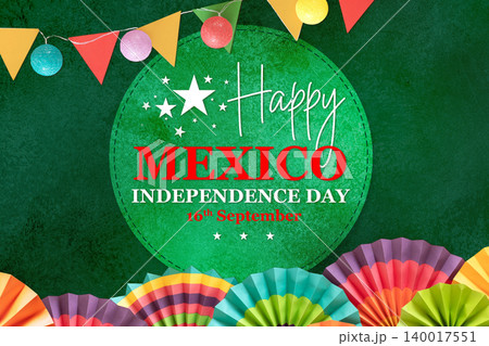 Happy Mexico Independence Day Background with Colorful Fans 140017551