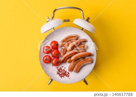 Grilled or barbecued chicken sausages for the dinner table. Grilled sausages Grilled or barbecued chicken sausages for the dinner table. Grilled sausages 140017788