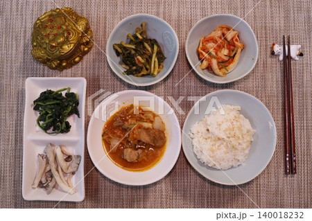Korean Meal Spread with Side Dishes and Rice Korean Meal Spread with Side Dishes and Rice 140018232