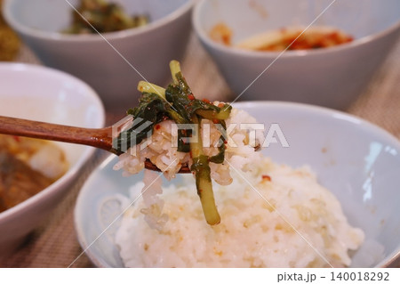 Rice and Vegetable Spoonful with Side Dishes Rice and Vegetable Spoonful with Side Dishes 140018292
