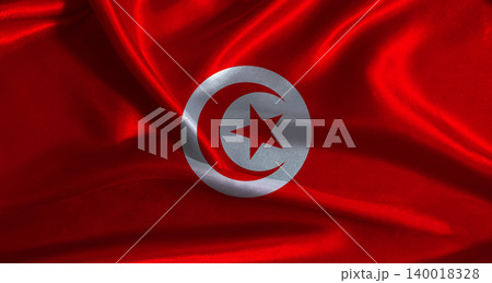 Tunisia flag with cloth textured background. National flag of Tunisia with realistic texture Tunisia flag with cloth textured background. National flag of Tunisia with realistic texture 140018328