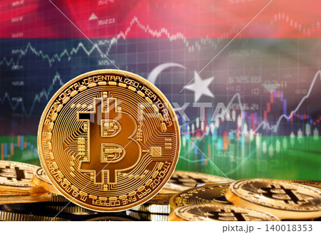 Investors in cryptocurrency and Blockchain Technology in Libya, Concept. Bitcoin with Libyan flag in the background Investors in cryptocurrency and Blockchain Technology in Libya, Concept. Bitcoin with Libyan flag in the background 140018353