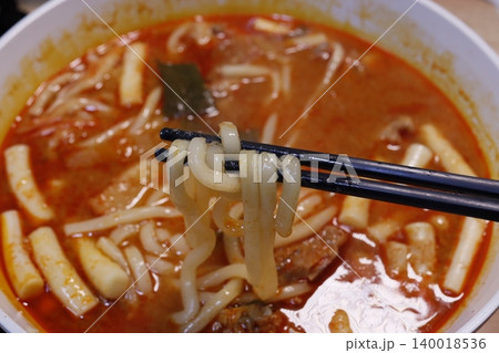 Spicy Noodle Soup with Chopsticks Spicy Noodle Soup with Chopsticks 140018536