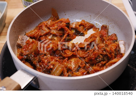 Kimchi and Meat Stir-Fry in Pan Kimchi and Meat Stir-Fry in Pan 140018540