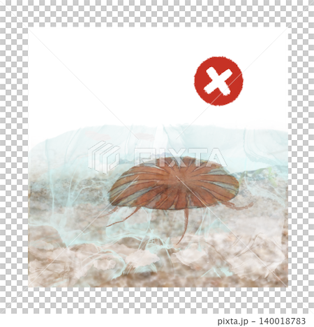 Illustration of a red jellyfish warning with a red danger mark on a shallow beach. Illustration of a red jellyfish warning with a red danger mark on a shallow beach. 140018783