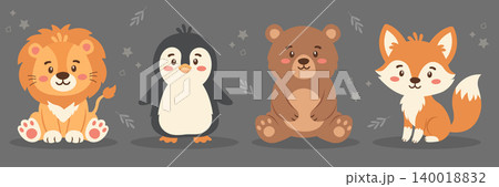 cute baby animals character set vector illustration. 140018832